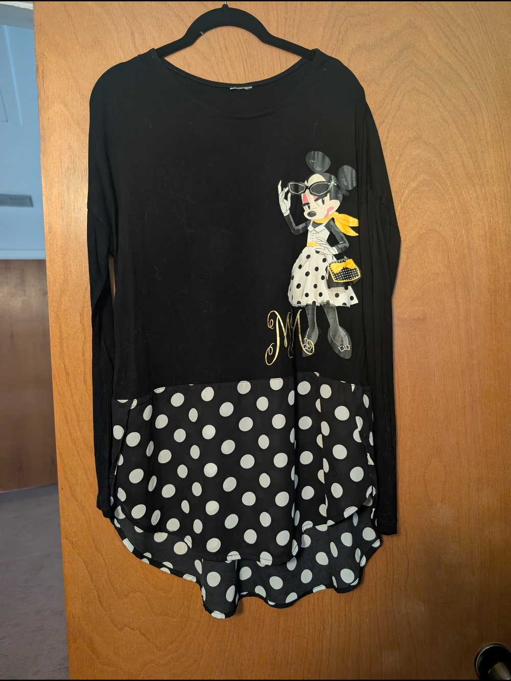 Disney Black & White Minnie Mouse Polka Dot Tunic Top